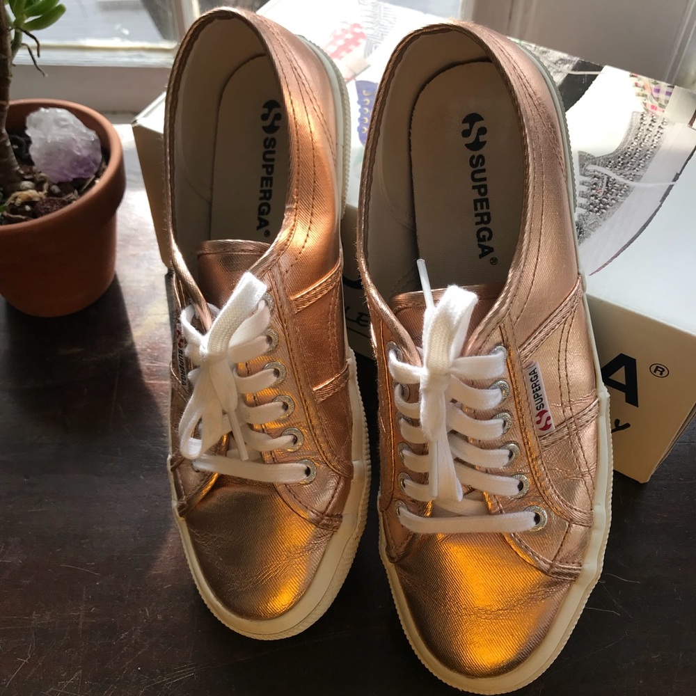 Superga rose gold shoes